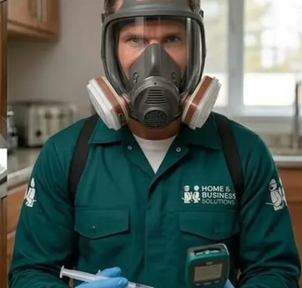 Qualified Home & Business Solutions technician in protective equipment